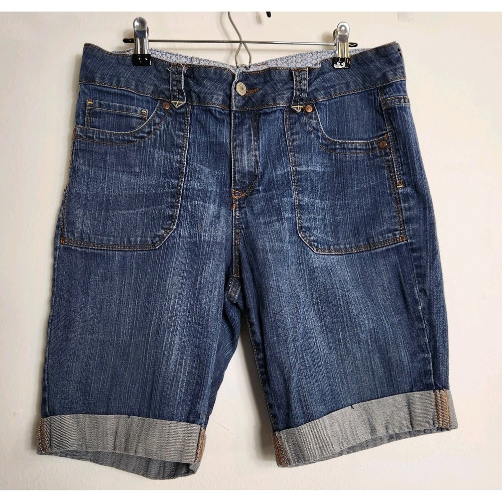 Vintage Faded Glory Dark Wash Blue Stretch High Rise Denim Shorts Size 12 Jorts